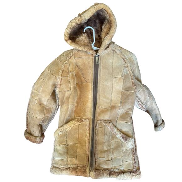 1970s Unbranded Patchwork Shearling Hooded reversable Coat size small - Picture 16 of 17